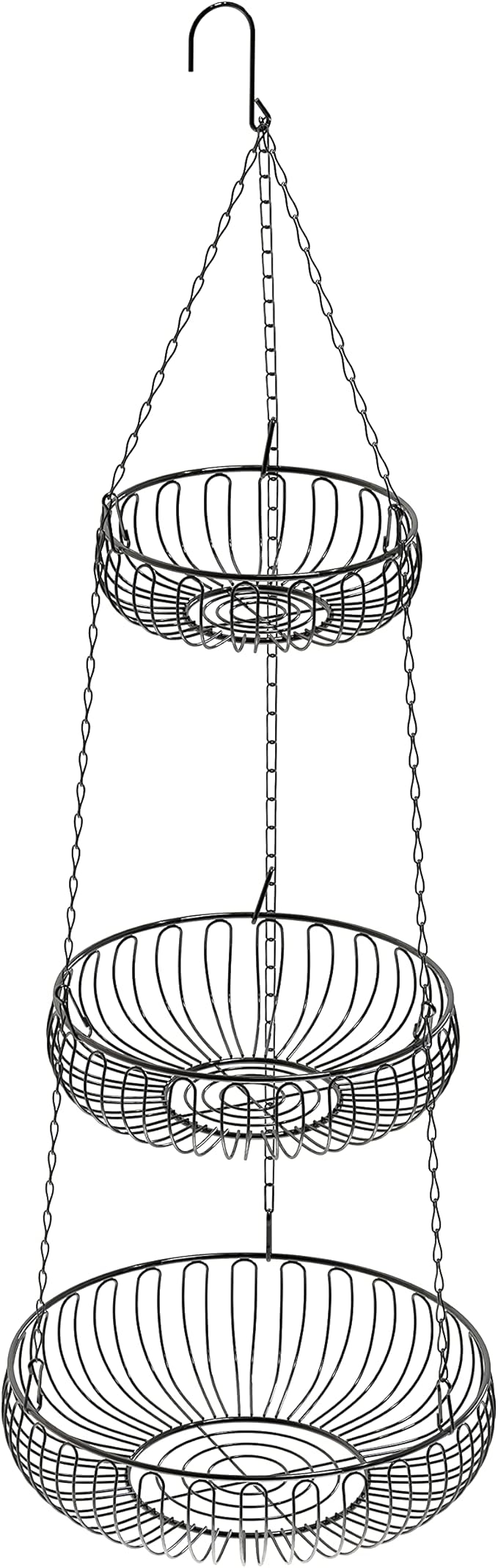 Simple Houseware Adjustable Metal Hanging Fruit Basket, Oblate, Black, 11" W x 11" L x 30" H-Ruum Studio Home