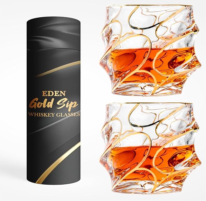 EdensDECOR Whiskey Glasses Gift Set (24k Gold Plated) Luxury Gift For Men, Bourbon, Scotch, Dad, Husbands-Ruum Studio Home