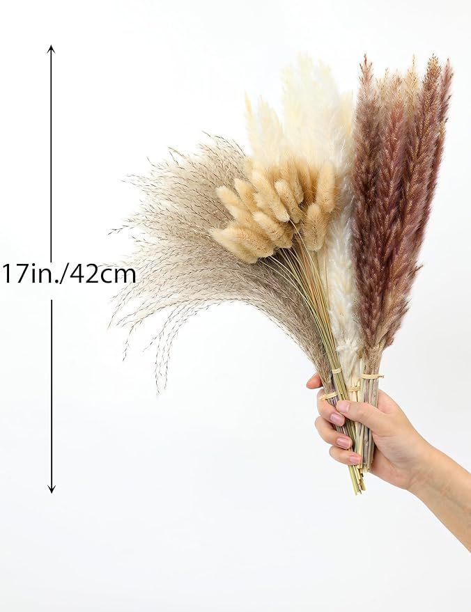 xin's convey 110pcs Dried Pampas Grass Decoration, Dried Flower Bouquet in Vase, Reed Grass Bouquet for Boho Floral Home, Wedding Party Centerpiece, Rustic Farmhouse Decoration.(Brown)-Ruum Studio Home