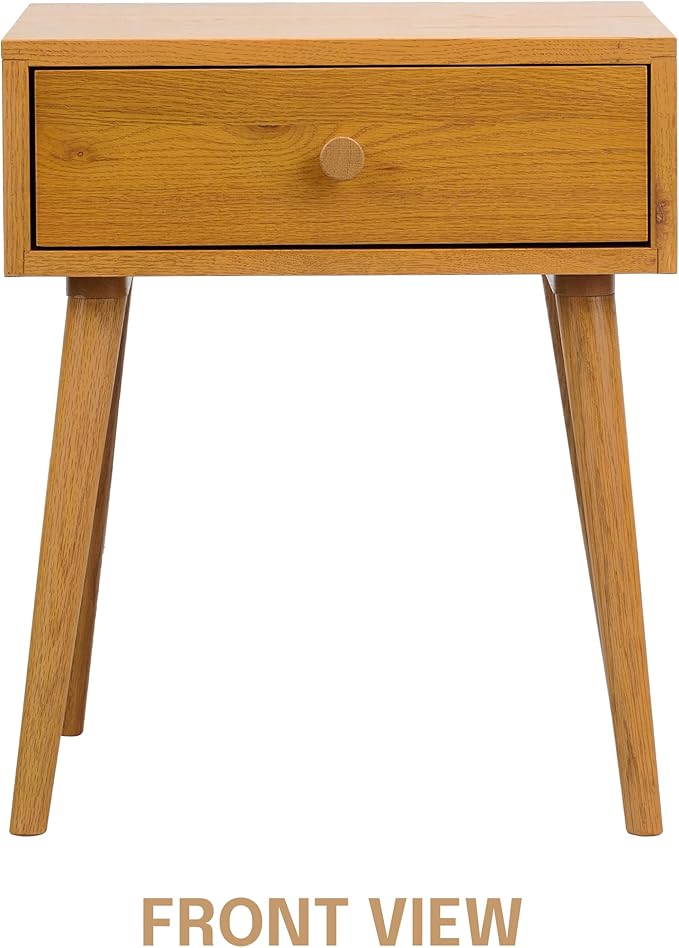 NTC Solid Oak Lux Nightstand with Drawer, Mid Century Modern Side Table Bedroom, Bedside Furniture, Night Stand, End Table, Easy Assembly - Rustic Oak-Ruum Studio Home
