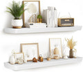 36"x6.8"x1.6" Slanted Floating Wall Shelves 2-Pack - Rustic White Finish, Heavy-Duty Solid Wood Design with Hidden Brackets - Perfect for Living Room, Kitchen, Bathroom, or Office-Ruum Studio Home