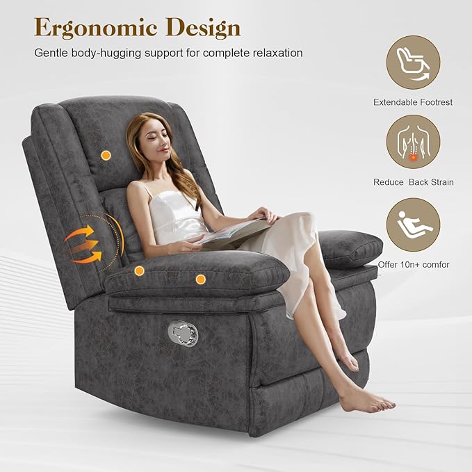 Recliner Chair for Adults, Oversized Manual Pull Tab Reclining Chair, 2-Tier Cushions, Minimalist Style Single Sofa for Living Room, RV (Polished Microfiber)-Ruum Studio Home