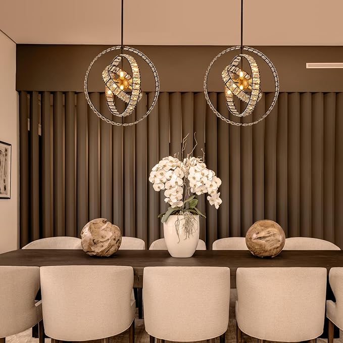 18" Crystal Globe Sputnik Chandelier, 6-Light Black Gold Modern Adjustable Hanging Ceiling Pendant Light Fixture for Entryway Foyer Stairway Bedroom Dining Living Room Hallway-Ruum Studio Home