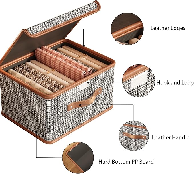 Tuza 4 Pack Storage Bins with Lids, Collapsible Closet Organizer Container, Fabric Organizer Box with Handles, Decorative Storage Boxes with Lids for Organizing Clothes, Blanket, Light Grey, Medium-Ruum Studio Home