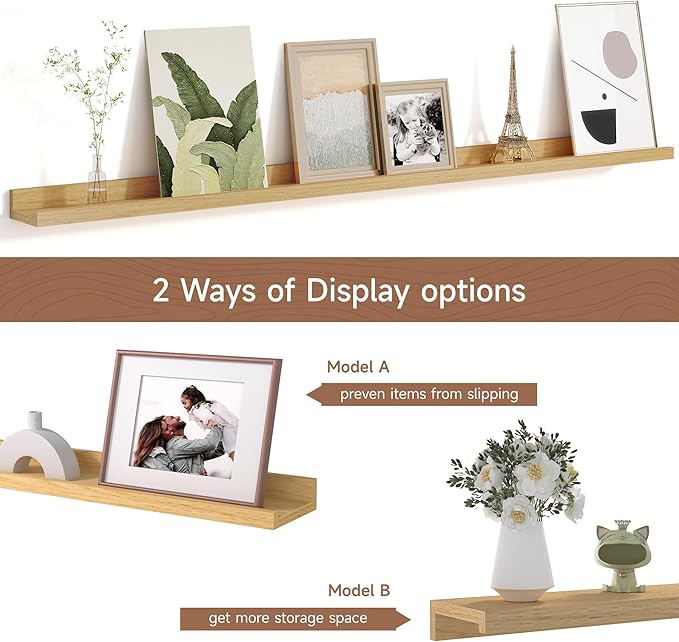 Picture Ledge Shelf for Wall, Floating Shelves Set of 4, 48 Inch Long Nursery Book Shelves for Toys Storage, Kids Bookshelf Wall Mounted for Books Photo Frames, Oak-Ruum Studio Home