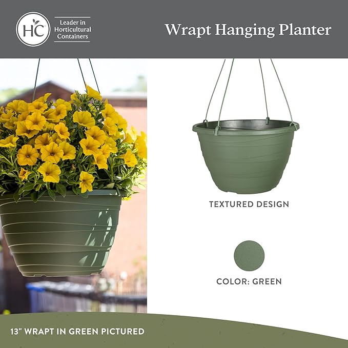 The HC Companies Wrapt Hanging Planters - Lightweight Plant Pot Hanger for Hanging Plants, Vegetables & Herbs - Outdoor & Indoor Hanging Basket for Plants (13" Green, Pack of 2)-Ruum Studio Home