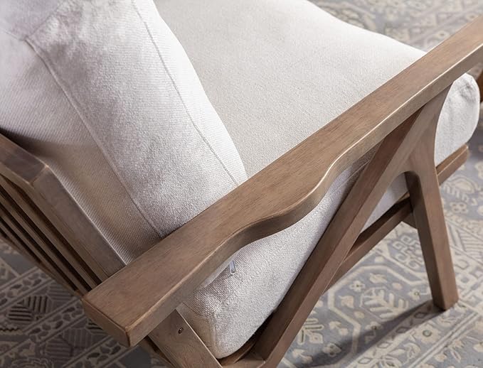 Wahson Set of 2 Mid Century Chair, Upholstered Accent Armchairs, with Wood Frame and Linen Cushions, Leisure Slipper Chair for Living Room/Bedroom, Cream-Ruum Studio Home