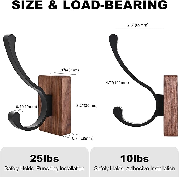 4 Pack Wooden Wall Hooks for Hanging, Adhesive Mounted & Wall Mount Nature Wood Coat Hooks for Towel Clothes Blanket Hat Backpack Robe Nursery Door Board Entryway Key Holder-Ruum Studio Home