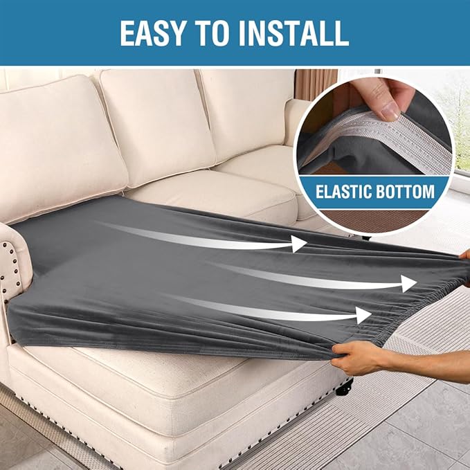 H.VERSAILTEX Velvet Stretch Individual Chaise Cover Sectional Couch Covers for L Shaped Sofa Both Left/Right Furniture Protector Seat Cushion Sofa Cover (1 Piece Chaise Cover, Grey)-Ruum Studio Home