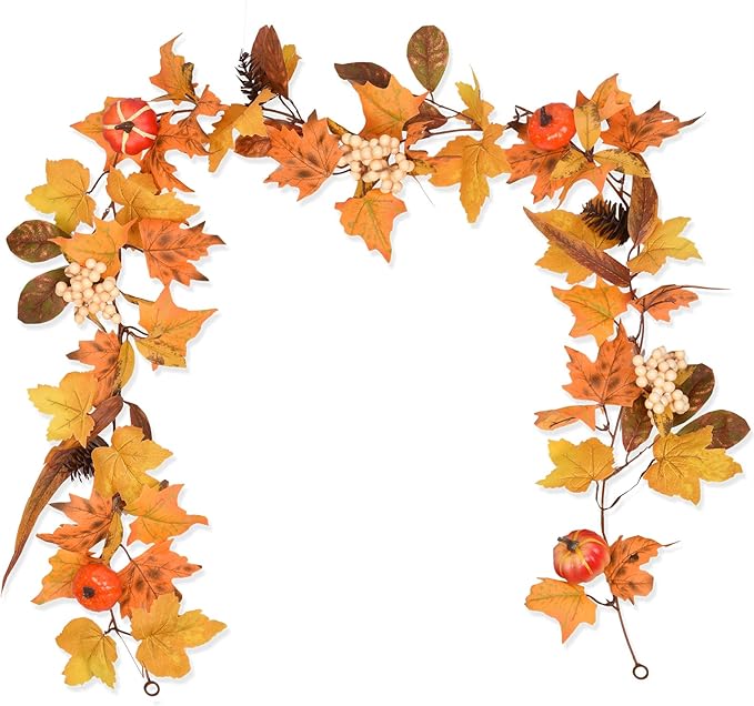 DearHouse Fall Maple Leaves, 6ft Artificial Autumn Foliage Thanksgiving Decor for Home, Wedding, Fireplace, Party, Christmas (Yellow&Brown)-Ruum Studio Home