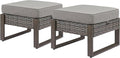 Outdoor Ottoman Wicker Patio Footrest - 2 Piece Wicker Footrest Footstools Set with Sturdy Frame,All-Weather PE Wicker, Thick Cushions for Deck Porch Garden(Mixed Grey/Grey)-Ruum Studio Home
