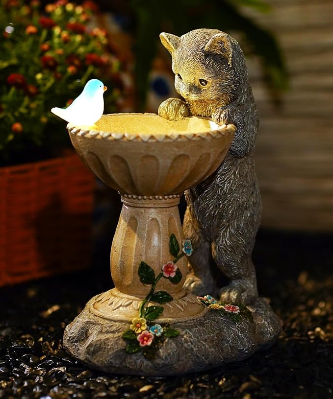 Cat Statues for Bird Bath: Outdoor Sculptures for Garden Lawn Patio Yard Balcony Porch - Unique Gifts for Mother Grandma Women-Ruum Studio Home