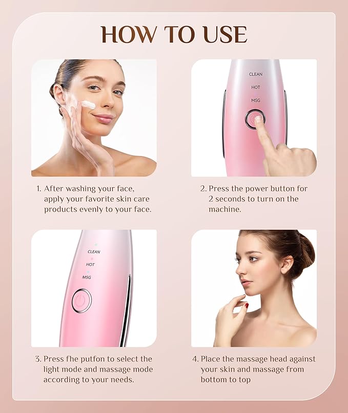 7 Color Galvanic Machines - Red Light Therapy for Face and Neck, Face Massager Tool for Wrinkles, Double Chin, Vibrating Facial Massager with Thermals, Pink-Ruum Studio Home