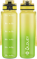 OLDLEY 32 oz Water Bottle, Motivational Water Bottle with Time Marker, Sports Water Bottle With Strap, Leakproof & BPA Free Large Water Bottles for School, Gym, Travel, Outdoor, Tritan,Yellow&Green-Ruum Studio Home
