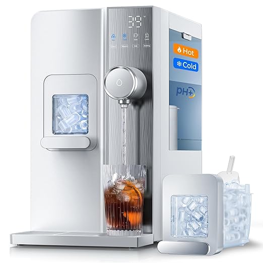 Ice Maker Water Filter Dispenser, 3 in1 Countertop Instant Hot & Cold Water -7 Stage Purification with Remineralization 7 Temperature & 5 Dispensing Volume Options Portable No Installation.-Ruum Studio Home