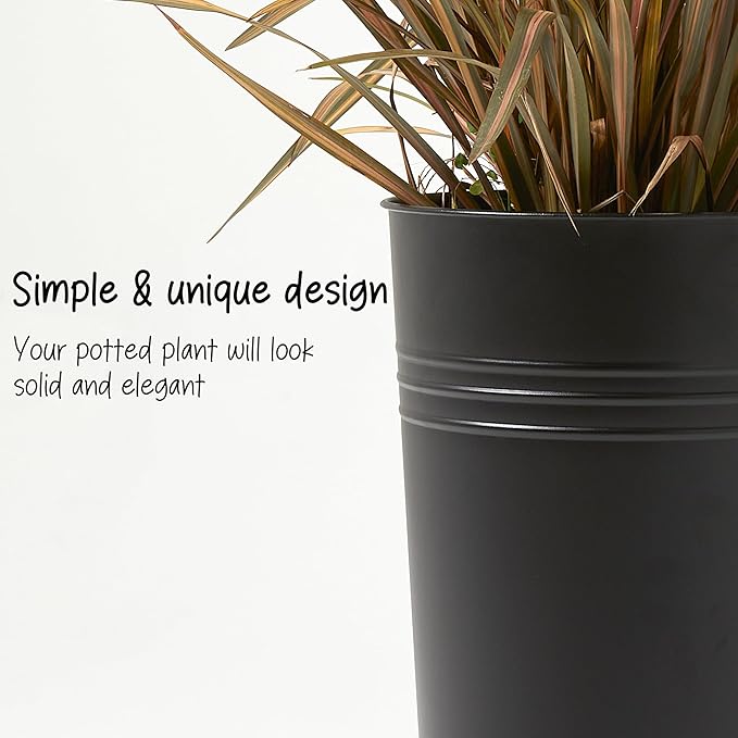 KOL 22''H 2-Pack Planter with Water Level Indicator - Galvanized Steel Pot - Self Watering Planters Flower Pot for Plant - Inner Pot Design - Round Metal Planter Box - Indoor Outdoor Planting - Black-Ruum Studio Home