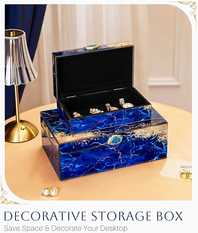 Homde Glass Decorative Storage Box: Set of 2 Boxes for Home Decor - Large Organizer with Lids for Decorations-Ruum Studio Home