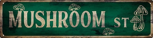 Vintage Tin Sign Retro Metal Mushroom St Signs Stylish Wall Art Plaques for Home Decor Bathroom Kitchen House and Gothic Wall Decor or as a Unique Poster 16x4 in-Ruum Studio Home
