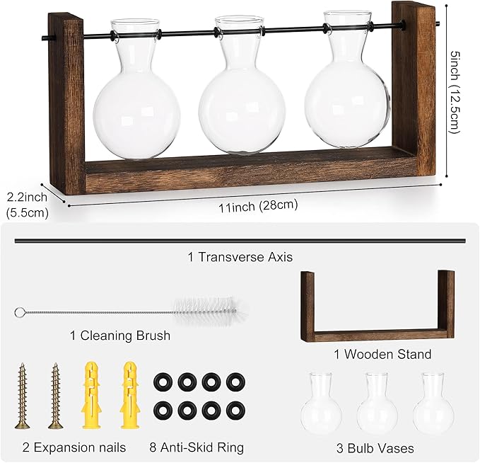 YIBOT Plants Propagation Stations,Plant Terrarium with Wooden Stand Wall Hanging Glass Planter Plant Propagation Vase for Indoor Office Home Garden Decor Plant Lover Gifts for Women-Ruum Studio Home