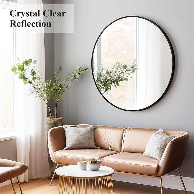 Fabuday Black Round Mirror 30 Inch - Large Circle Mirror for Bathroom, Living Room, Hallway, Entryway, Matte Aluminum Frame Circular Mirrors for Wall Decor-Ruum Studio Home