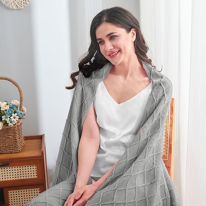 inhand Knitted Throw Blankets for Couch and Bed, Soft Cozy Knit Blanket with Tassel, Light Grey Lightweight Decorative Blankets and Throws, Farmhouse Warm Woven Blanket for Men and Women, 50"x60"-Ruum Studio Home