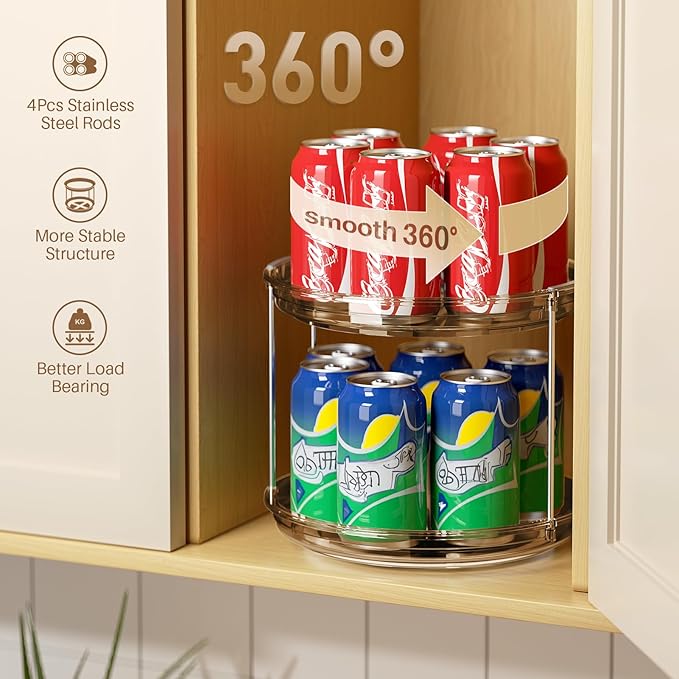 LAMU 2 Pack 2 Tier Lazy Susan Turntable Organizer 9.25'' Rotating Spice Rack Organization for Cabinet, Kitchen, Pantry, Countertop, Bathroom, Vanity, Medicine Cabinet Organizer, Amber-Ruum Studio Home