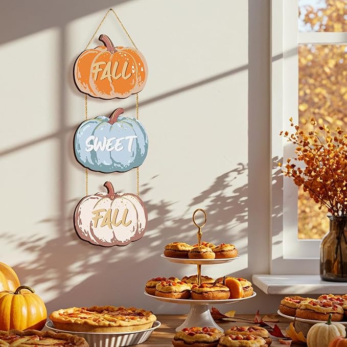 COLOR VALLEY ART Fall Pumpkin Welcome Sign Hello Fall Wood Hanging Decoration Autumn Wooden Signs Rustic Thanksgiving Decorative for Porch Home Wall Indoor Outdoor Decor, 9.8L''x8.6W''*3Pcs(Fall Pumpkins)-Ruum Studio Home