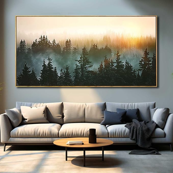 Large Artwork Foggy Forest Canvas Wall Art Landscape Mountain Painting Wall Art for Bedroom Living Room Kitchen Office Framed Wall Art 30x60 Inch-Ruum Studio Home
