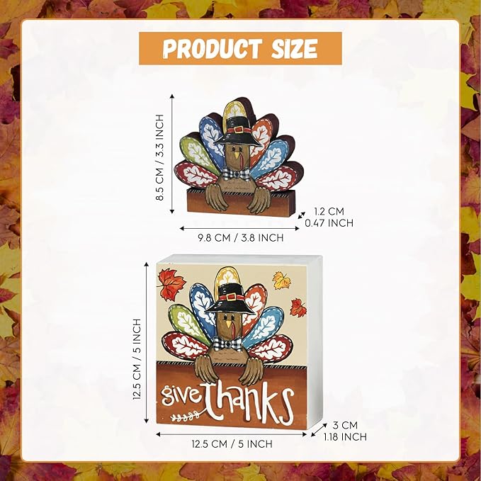 Smile Thanksgiving Wooden Decor Indoor, Turkey Decor Give Thanks Box Sign, Thanksgiving Table Tiered Tray Kitchen Decorations-Ruum Studio Home