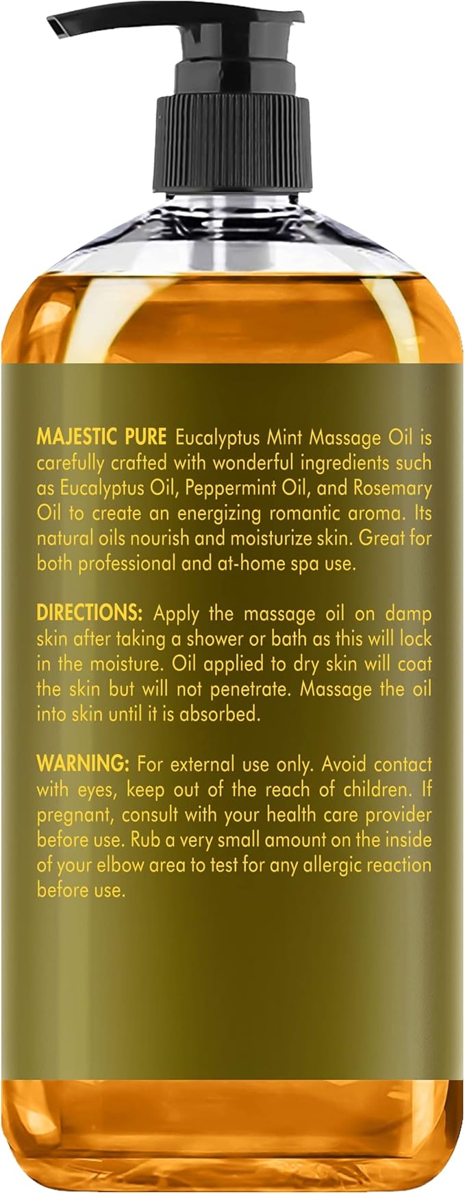 MAJESTIC PURE Eucalyptus Mint Massage Oil for Massage Therapy - Refreshing, and Relaxing - Natural Oils with Eucalyptus Essential Oil - for All Skin Types - Men and Women - 8 fl oz-Ruum Studio Home
