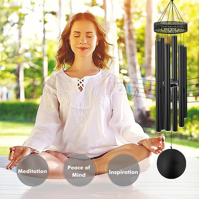 ASTARIN 48'' Wind Chimes for Outside Deep Tone - Large Windchimes with 6 Heavy Tubes, Outdoor Memorial Chimes Outdoor for Garden Hanging Décor,Sympathy Gifts，Black-Ruum Studio Home