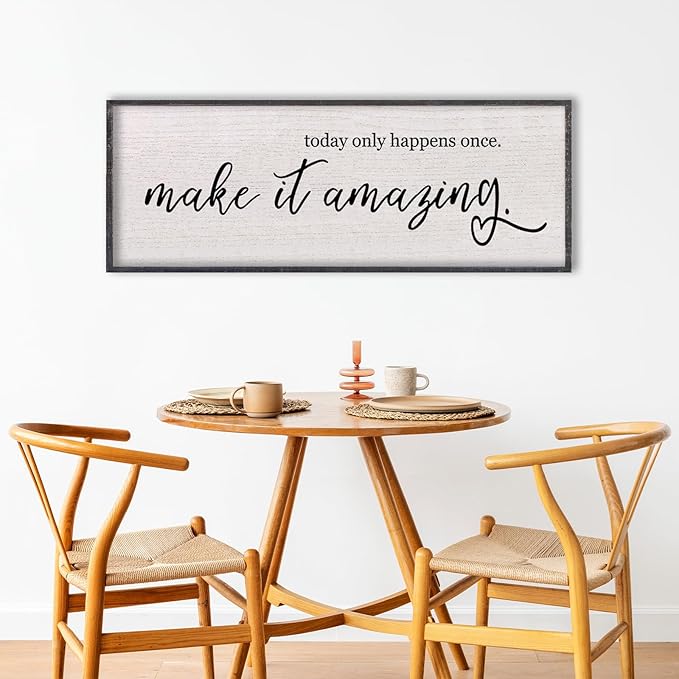 Today Only Happens Once Make It Amazing Wall Decor 40"X15" Quote Inspirational Motivational Sign Wood Frame Wall Art (Black)-Ruum Studio Home