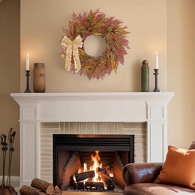 CYANBLOOM Front-Door Cedar Fall Wreaths: 24 Inch Large Wreath with Burlap Bow - Weatherproof Outdoor Porch Decor - Ideal Stress Relief Rustic Greenery for Autumn Holiday (Thanksgiving/Halloween 2025)-Ruum Studio Home