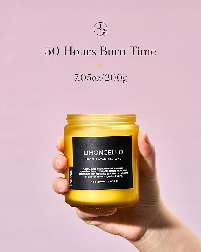 M&SENSE Limocello Summer Scented Candle, 7.05oz 50 Hours Long Lasting Burn Non Toxic Natural Soy Wax Lemon Highly Scented for Home Decor, 2 Wick Relaxing Candle Gifts for Yoga Spa Meditation-Ruum Studio Home