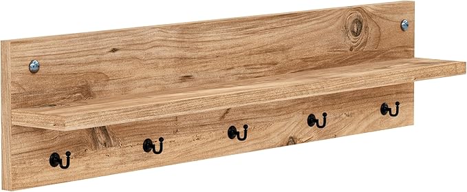 Modern Wall-Mounted Coat Rack with Shelf and Hooks - Wooden Entryway Organizer (Brown)-Ruum Studio Home