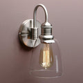 Yosoan 1-Light Brass Modern Vintage Indoor Wall Sconce, Vanity Single Luxury Hardwired Retro Textured Clear Oval Cone Glass Shade with Industrial Gooseneck Curved Rod Bathroom Lamp(Brushed)-Ruum Studio Home
