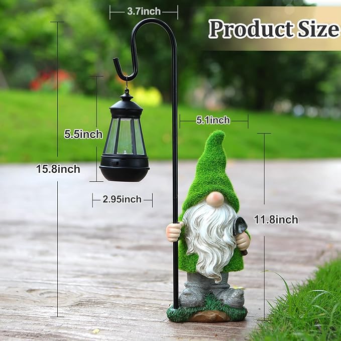 Flocked Solar Garden Gnomes Outdoor Statues 15.8”Outdoor Garden Decor LED Outdoor Decor Light Unique Housewarming Gifts Yard Art Sculptures for Patio Lawn Ornaments-Ruum Studio Home