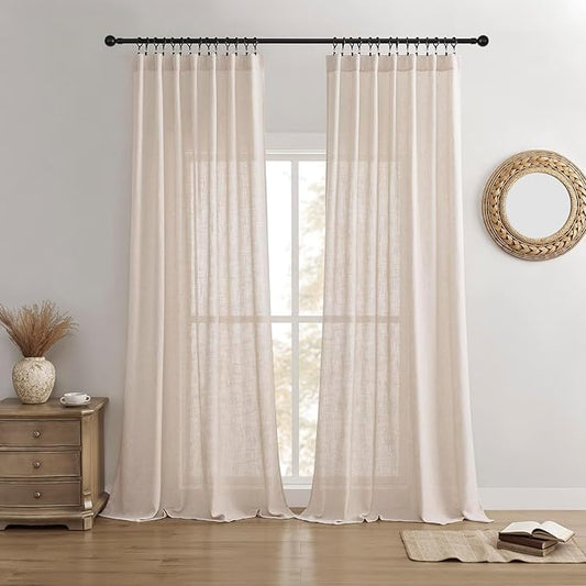 Joydeco Custom Linen Curtains for Living Room, Light Filtreing Curtain 1 Panel Light Filtering Rod Pocket Back Tab (Ecru, Custom Size)-Ruum Studio Home