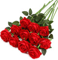 Red Fake Roses Artificial Flowers - 10 Pcs Fake Artificial Roses Silk Flowers with Stems for Home Wedding Hotel Office Centerpiece Decor-Ruum Studio Home
