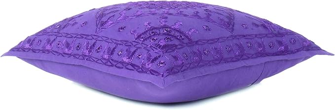 Eyes of India Embroidered Decorative Boho Throw Pillow Cover with Mirrors, Handmade Bohemian Accent Cushion Case for Sofa Couch Bedroom Living Room (Purple, 16" x 16")-Ruum Studio Home