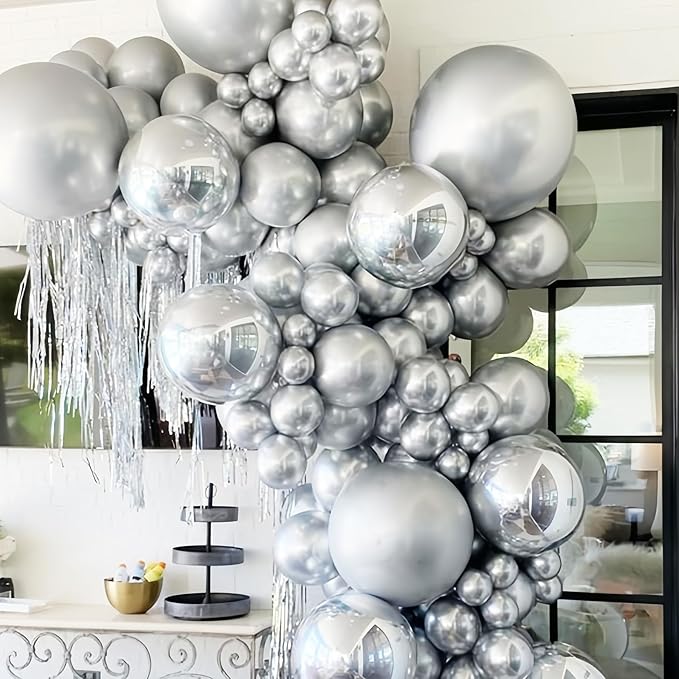 130pcs Metallic Silver Balloons Different Sizes 18" 12" 10" 5" Chrome Silver Balloon Garland Arch Kit for Graduation Birthday Baby Shower Wedding Anniversary New Year Party Decorations-Ruum Studio Home