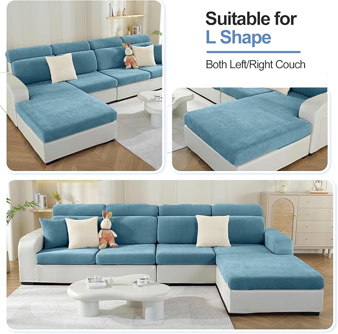Sectional Couch Covers for L Shaped Sectional Sofa (Left or Right Facing) – Softer Chenille Sofa Covers Washable, Non-Slip Stretch Chaise Slipcover (Only 1PC Chaise Cushion Cover, Blue)-Ruum Studio Home