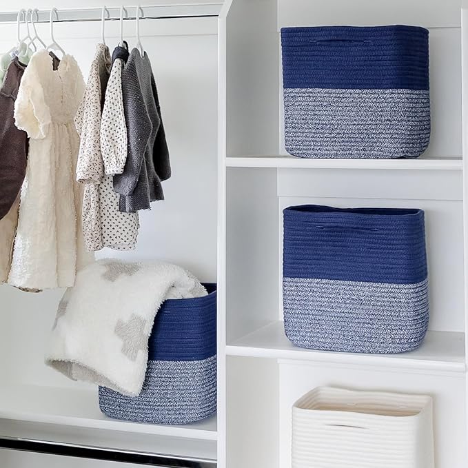 NaturalCozy 13 Inch Cube Storage Bins Cotton Rope Woven Baskets for Organizing 3-Pack | 13 x 13 Storage Cubes | Fabric Square Storage Baskets for Shelves Organizer, Kids Toy Bins, Closet Baby Nursery-Ruum Studio Home