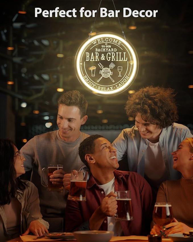 Bar & Grill Neon Sign for Home Bar Wall Art Decor, Dimmable LED Neon Lights Bar and Grill Signs for Backyard Patio Garden Yard BBQ Birthday Party, Grilling Light Up Sign for Housewarming Gifts-Ruum Studio Home