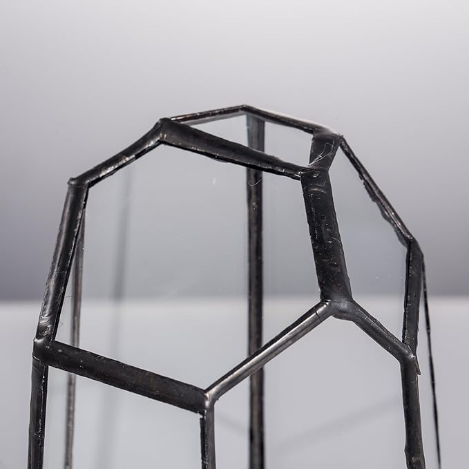 NCYP Small Geometric Terrarium - 4.1" x 3.5" x 5.9" Miniature Irregular Glass Terrarium Planter for Succulent Air Plants - Tabletop Garden Display Container, Black (No Plants, No Door)-Ruum Studio Home
