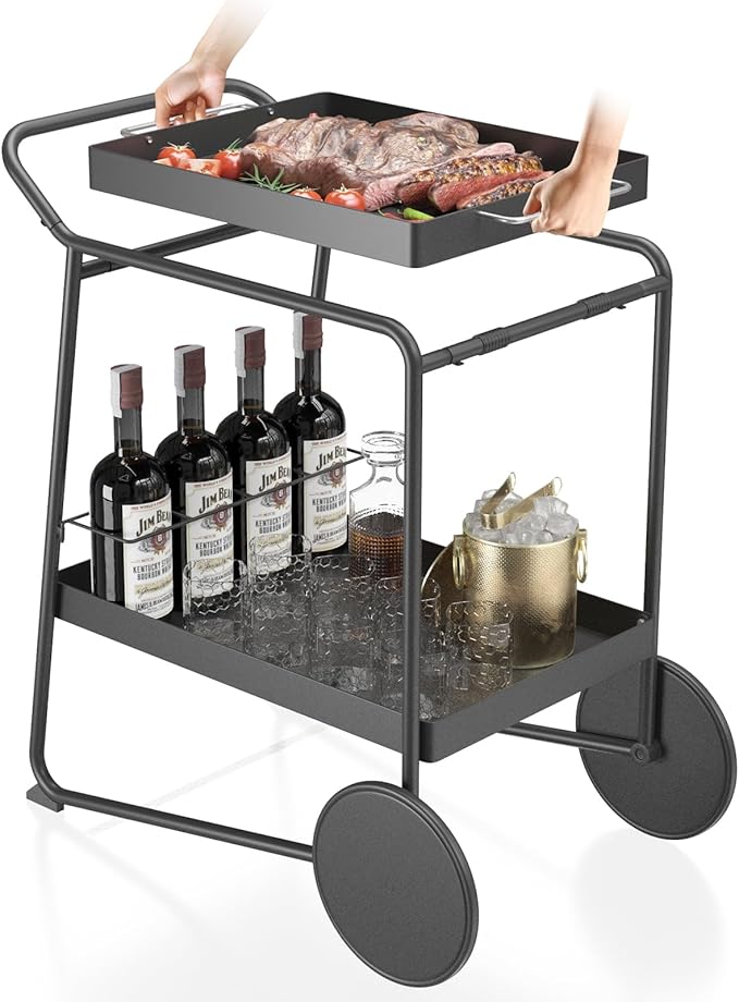 Outdoor Grill Cart Table with Extra-Large Wheel, 24" x 16" Removable Tray & Ergonomic Handle, Indoor and Outdoor Pizza Oven Table for Garden Patio BBQ Kitchen Food Prep Cart for Party-Ruum Studio Home