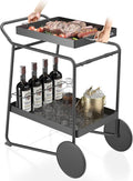 Outdoor Grill Cart Table with Extra-Large Wheel, 24" x 16" Removable Tray & Ergonomic Handle, Indoor and Outdoor Pizza Oven Table for Garden Patio BBQ Kitchen Food Prep Cart for Party-Ruum Studio Home