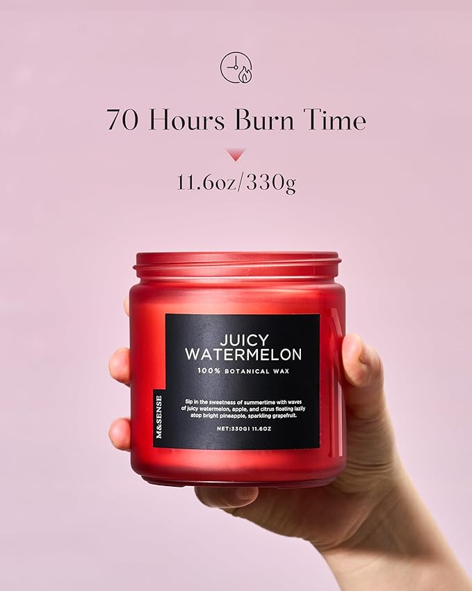 M&SENSE Juicy Watermelon Scented Candle - 11.6oz Clean Non Toxic Natural Soy Wax 70-Hour Burn Long Lasting Candle, 2-Wick Fruit Scent for Home Decor & Housewarming Gifts - Fragrance for Women & Men-Ruum Studio Home