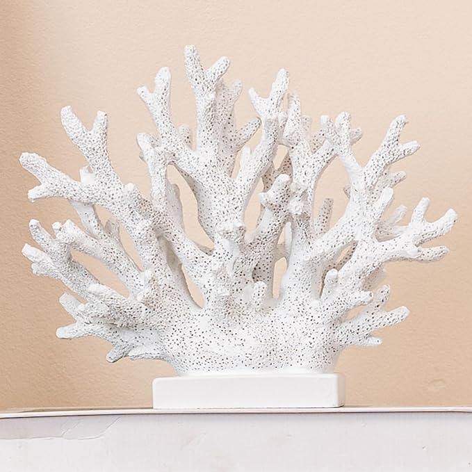 5.8" H White Coral Decor, Resin Coral Statue, Nautical Decorations for Home, Bedroom, Bathroom, Living Room, Beach/Coastal/Ocean Themed Cabinet Shelf Tabletop Decor-Ruum Studio Home