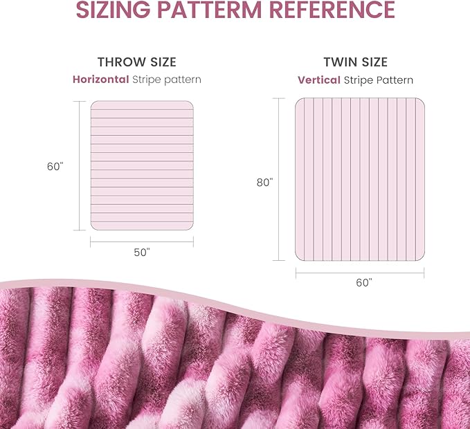 Cozy Bliss Faux Fur Throw Blanket for Couch, Cozy Warm Plush Striped Blanket for Sofa Bedroom Living Room,60 * 80 Inches Tie-dye Pink-Ruum Studio Home